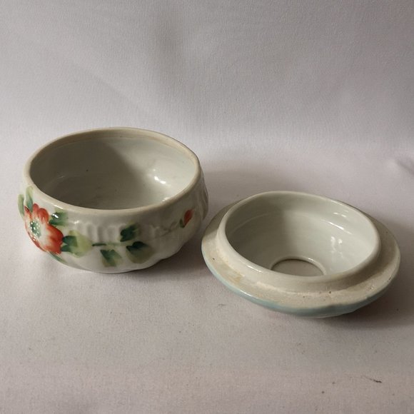 Vintage Hand-painted Porcelain Hair Receiver Made in Japan, Orange Flower Design - Picture 3 of 6